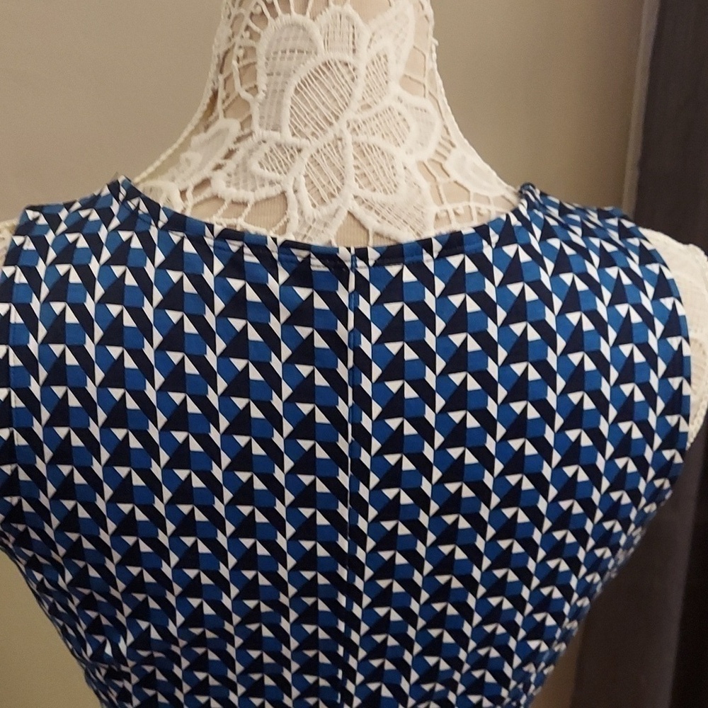 NEW YORK AND CO Geometric Print Pullover Sleeveless Fit and Flare Cotton Dress M - Picture 7 of 11